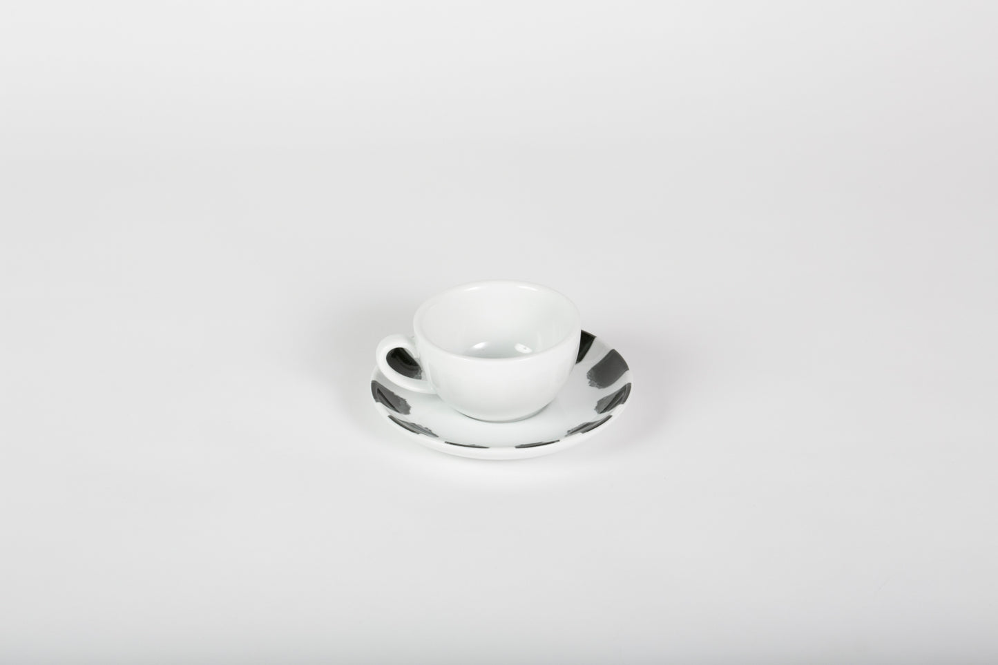 PY Tea/Coffee Cup & Saucer Set White / Black Brush