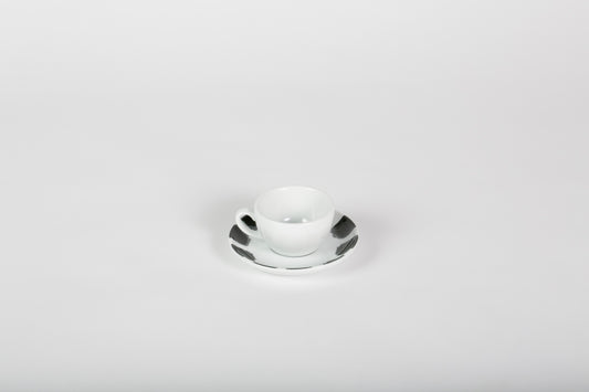 PY Demitasse Set Cup & Saucer White / Black Brush