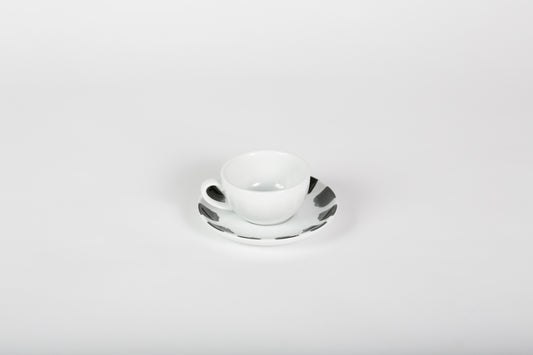 PY Tea/Coffee Cup & Saucer Set White / Black Brush
